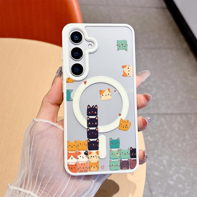 Cute and Colorful Cartoon Cat Blocks Magnetic Bare-Hand Feel drop-proof and scratch-resistant protective case for Samsung Galaxy S22 S23Fe S24 S25 Plus Ultra An excellent gift choice