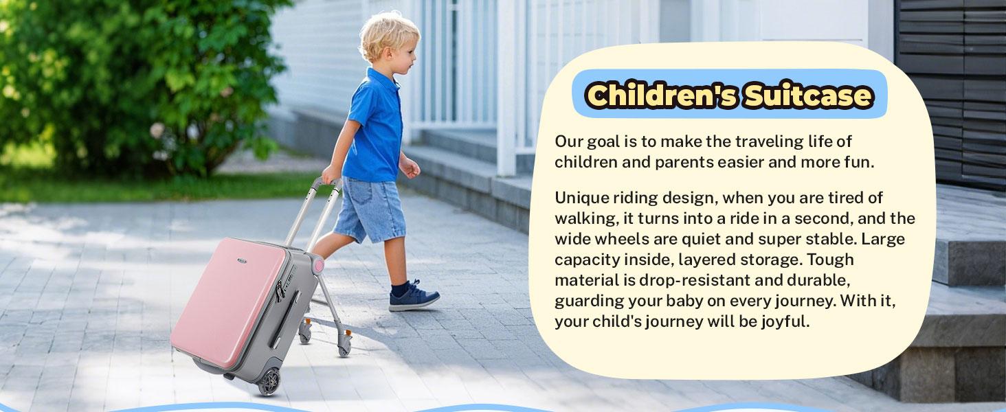 Ride-On Portability Suitcase,Carry on Luggage with Wheels,Portable Storage Luggage,Rolling Travel Luggage With Kids Seat for Airplane,2-in-1 Case(Pink/Blue/Black) Ride-On Portability Suitcase,Carry on Luggage with Wheels,Portable Storage Luggage,Rolling Travel Luggage With Kids Seat for Airplane,2-in-1 Case(Pink/Blue/Black)