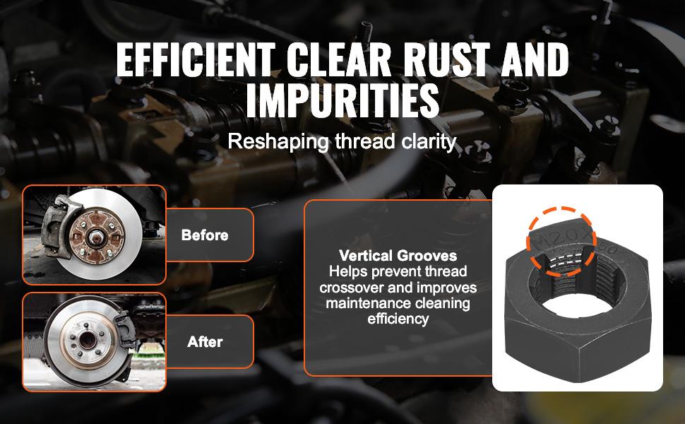 VEVOR 10-Piece Axle Spindle Thread Chaser Set, Metric M20 M22 M24 and UNF 13/16 3/4 Thread Restorer Tool, Rethreading Tool Kit with Extension Bar, Hex Wrench, Storage Case, for Damaged Axle Spindles