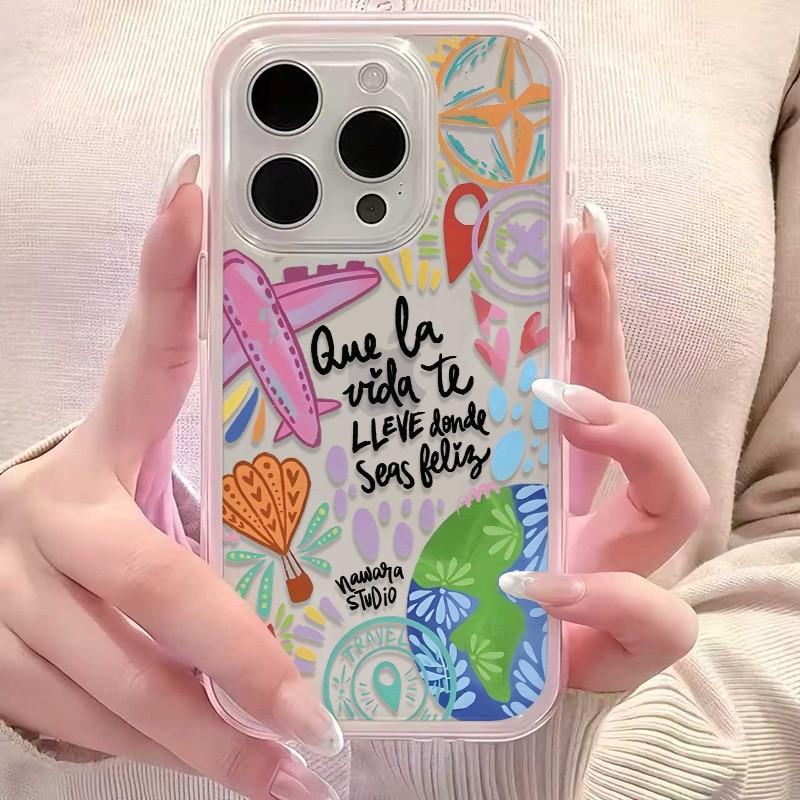 Colorful Graffiti Airplane Pattern Phone Case, Border, Anti-Drop Soft Shell, Tpu Material, Fits iPhone 11-16 Pro Max, Gift Option