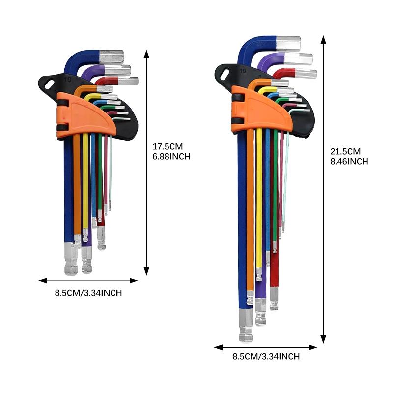 9-Piece Hex Ball Head Wrench Set, Multi-Size Colorful Allen Wrenches, Screwdriver Set with Storage Clips, Chrome Vanadium Steel High Hardness