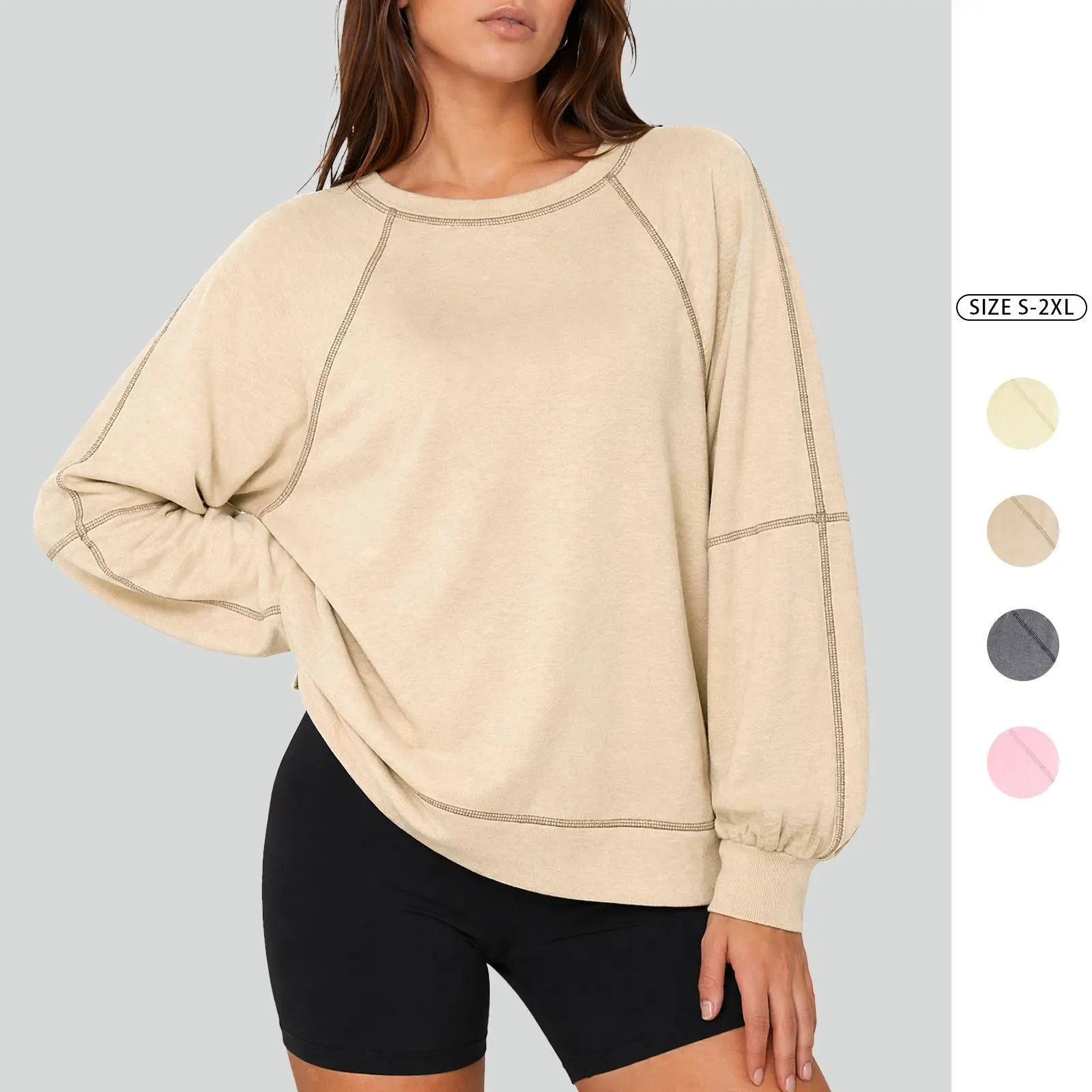 Imily Bela Women Raglan Lantern Long Sleeve Sweatshirt Crew Neck Loose Casual Soft Pullover Top