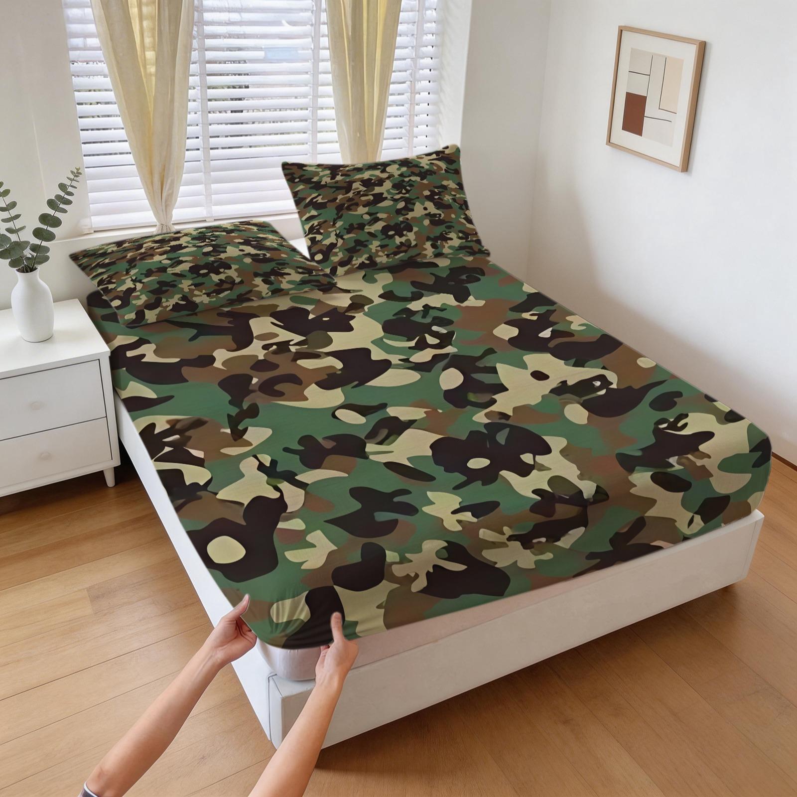 Camouflage Themed Bed Sheet, Soft And Comfortable Bedding Set (1 Bed Sheet+2 Pillowcases, No Pillow Core), Suitable For Teenagers And Adults, Bedroom, Dormitory, And Guest Room Scenes
