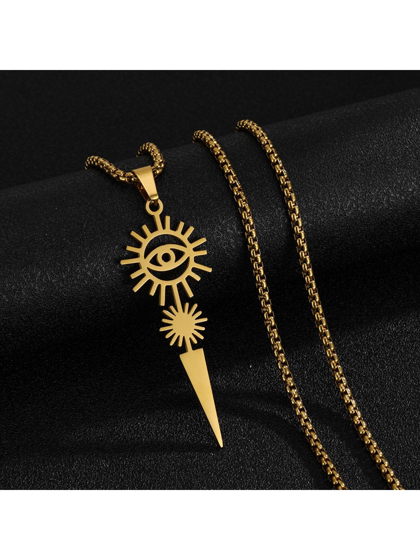 Evil Eye Sun Necklace & Earring Duo | Streetwear Edgy Jewelry, Multi-Color Options for Unisex