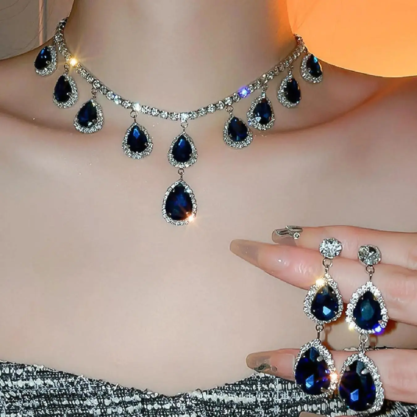 Women's Elegant Artificial Crystal Decorated Necklace & Earrings, Exquisite Trendy Jewelry Set, Fashionable Accessories for Party & Daily Clothing Decor