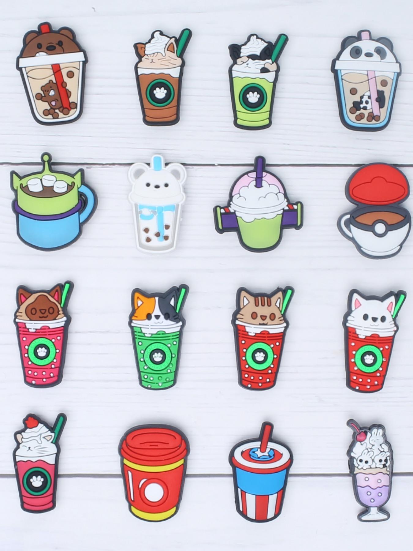 28/50/100pcs Cute Milk Tea Drink Coffee Series Shoe Charms, DIY Shoe Boot Decoration Accessories, Wristband Book Bag Decorations, All Seasons Party Style, Footwear