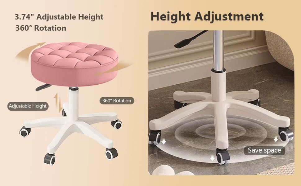 【Black Friday】Small Chair Round Rolling Stool with Wheels PU Leather Height Adjustable Swivel Drafting Work SPA Salon Stools Home Office Chair