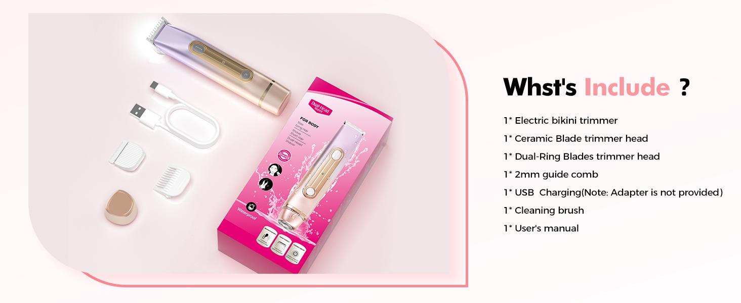 Electric Bikini Trimmer for Women, 1 Set Rechargeable 2 in 1 Body & Facial Hair Removal, Waterproof Wet & Dry Use Trimmer for Women