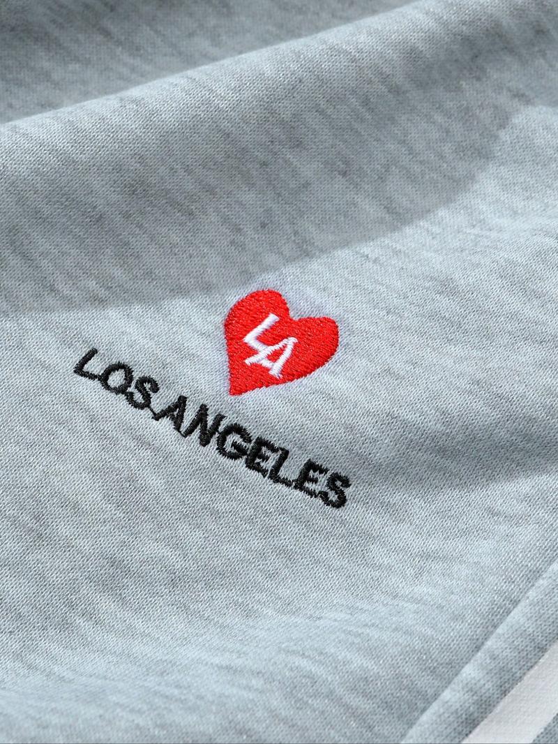 Cozy Gray Wide-Leg Sweatpants w/ Plaid Waist & LA Heart Embroidery 💕 | Trendy Streetwear Vibes | Comfy Baggy Fit + Side Stripes | Perfect for Casual OOTDs #SweatpantsInspo #TikTokFashion #CozyFit #LAstyle