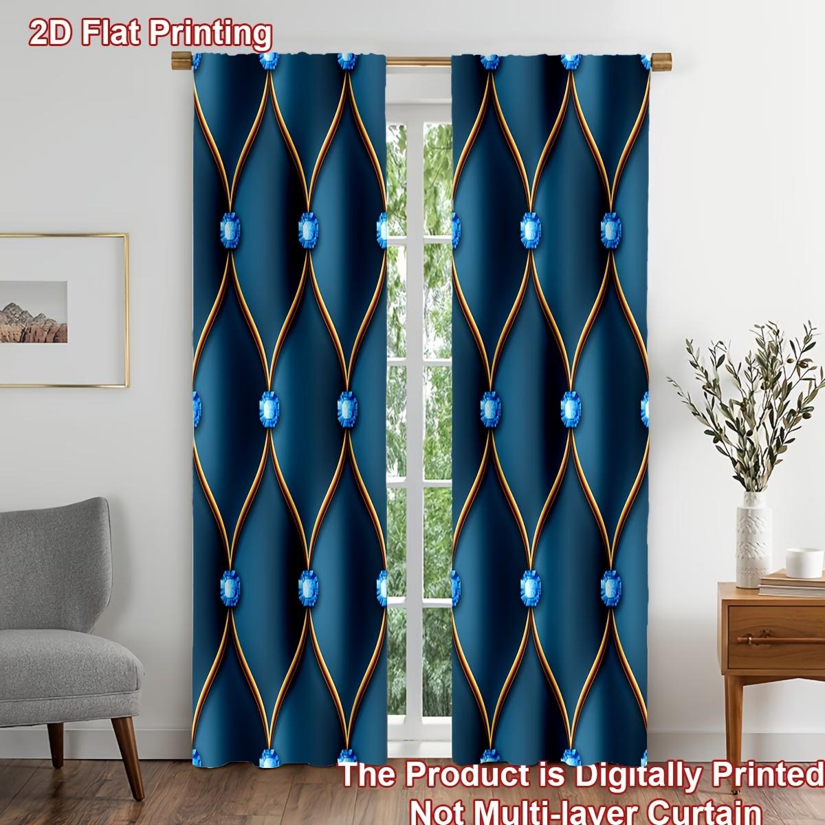 2 pieces / set of dark blue Nordic-style crystal-pattern curtains, 3D digital printed curtains, lightweight and ventilated, suitable for comfortable bedrooms, stylish offices, fashionable kitchens, cozy living rooms and peaceful study rooms