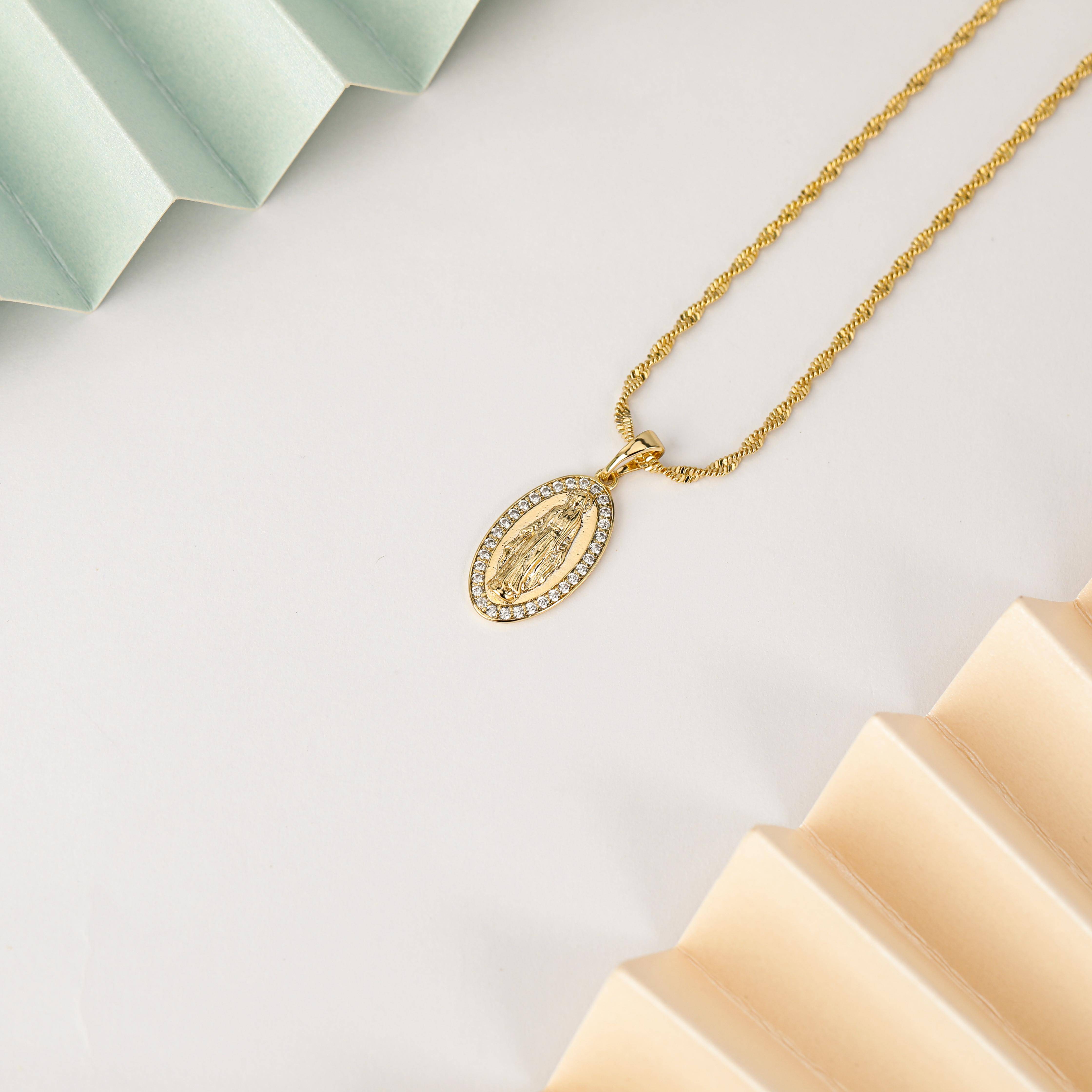 MYTYS 2 in 1 Virgin Mary & Jesus Pendant Necklace Religious Faith Inspired Cross Amulet Handmade Fashion Accessory for Women Men Gift Set