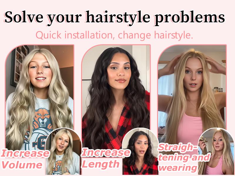 [ KooKaStyle ] Clip- in Synthetic Hair Extensions Long Wavy 4PCS Thick Hairpieces  Double Weft Natural Hair Extensions for Women