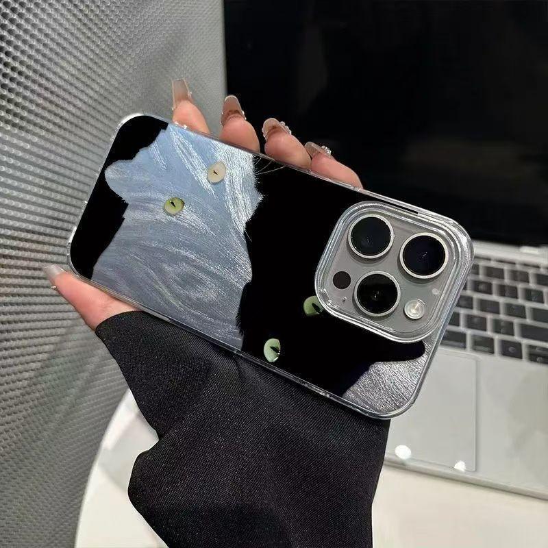 Laser Cat Phone Case, Dark Style Eye Cat Transparent Cover, Compatible with iPhone 17/17 Pro Max, Unique and Cool Design