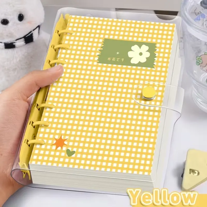 A6 Cute Grid Transparent PVC Notebook, Detachable Page Journal, 240 Pages with Lines/blank Paper, Soft Touch Planner, Ideal for Students