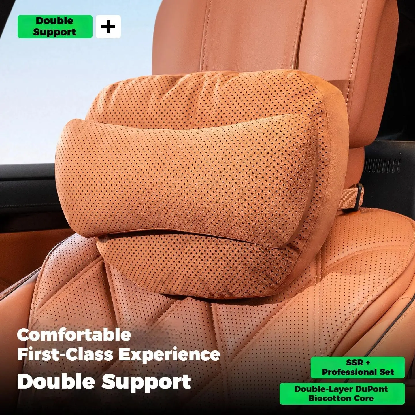 Luxury Cotton Core Car Seat Headrest, Comfortable and Breathable Double-Layer Horizontal Design, Automotive Accessories