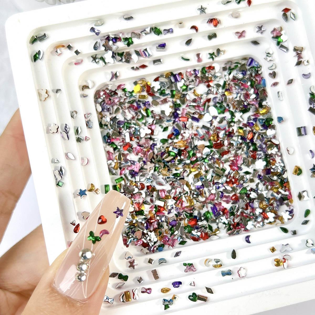 3000PCS Irregular Mini Flatback Rhinestones Nail Charms Multiple Styles Colorful Butterfly Moon Flowers Heart Resin Nail Gems DIY Sweet Wind Nails, Rhinestone Decorated Butterfly