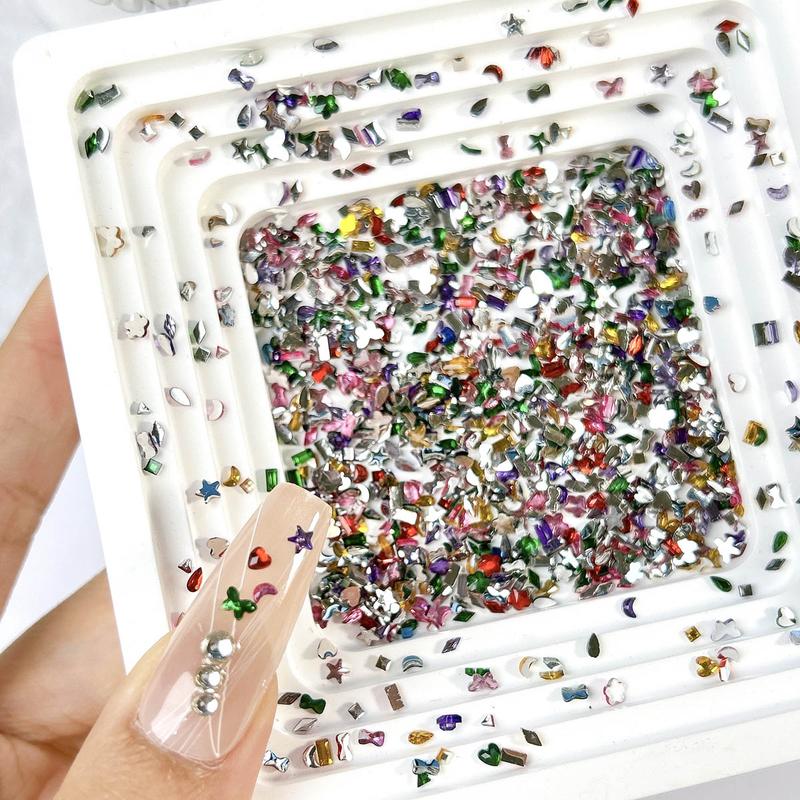 3000PCS Irregular Mini Flatback Rhinestones Nail Charms Multiple Styles Colorful Butterfly Moon Flowers Heart Resin Nail Gems DIY Sweet Wind Nails, Rhinestone Decorated Butterfly