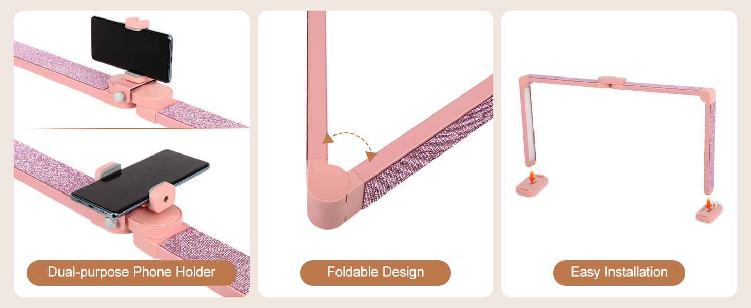 Half Moon Light for Nail Desk with Phone Holder, 34IN Foldable LED Lamp With Diamond, LED Light for Manicure, Eyelash Extension, Tattooing, Skin Management, Color Temperature 3000-6000K