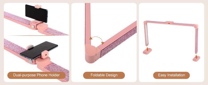 Half Moon Light for Nail Desk with Phone Holder, 34IN Foldable LED Lamp With Diamond, LED Light for Manicure, Eyelash Extension, Tattooing, Skin Management, Color Temperature 3000-6000K