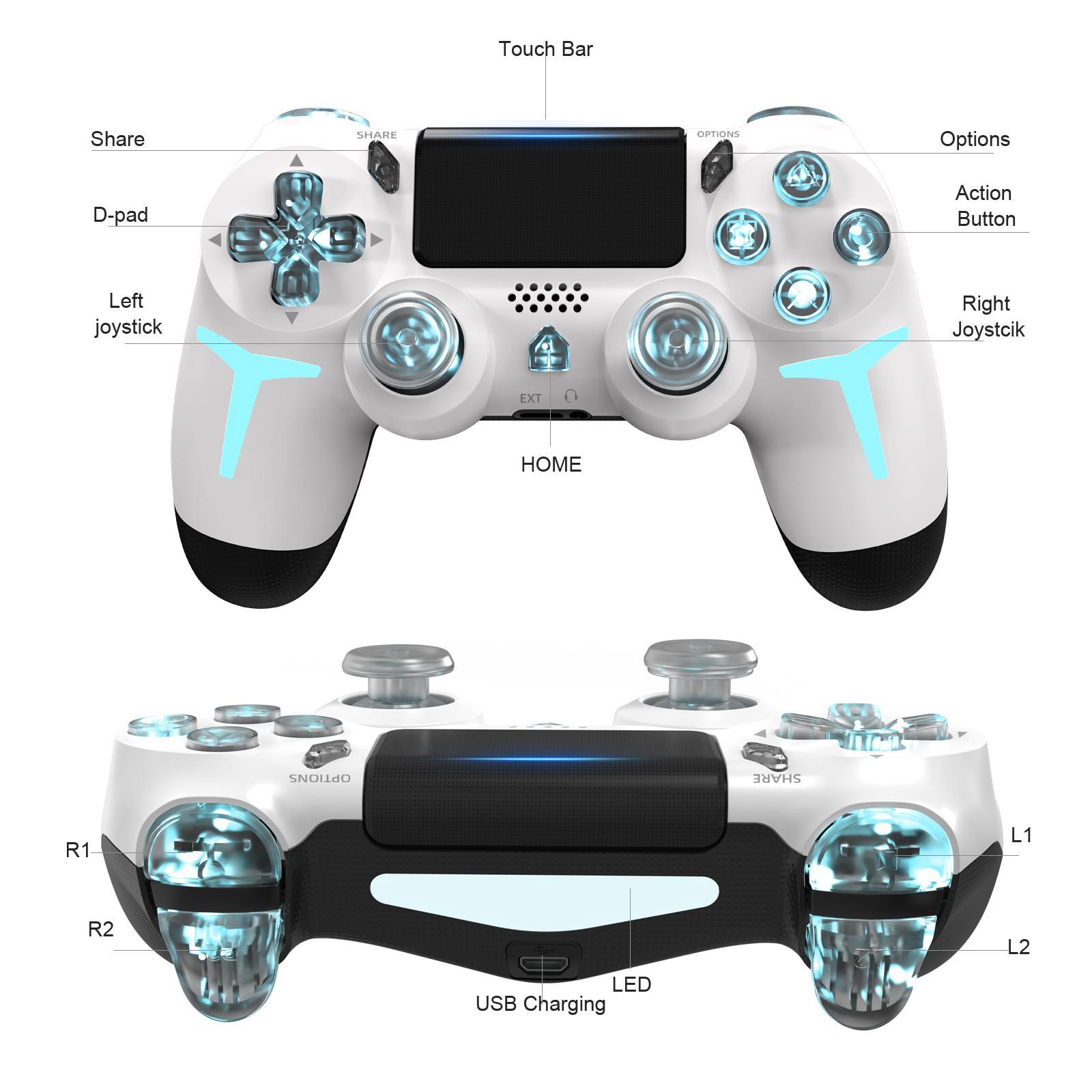 GAMINJA Wireless Game Controller with Six-Axis Gyroscope, Dual Vibration Speakers, Compatible with Ps4/ps4 Slim/ps4 Pro/PC, Light Effects, Premium Gaming Controllers