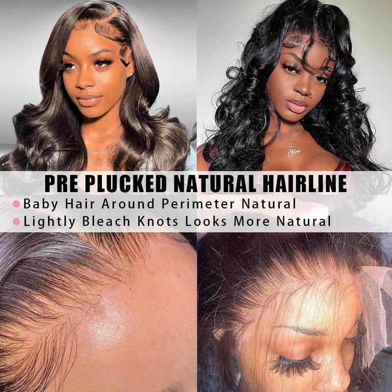 13x6 Lace Front Wigs Human Hair Body Wave 180% Density Pre Plucked 13x6 Transparent Lace Frontal Wigs Human Hair with Baby Hair Natural Black