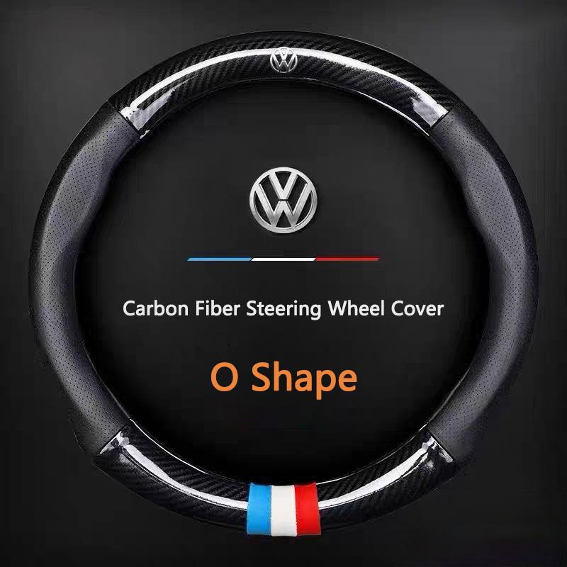 Car Carbon Fibre Steering Wheel Cover, Anti Slip Steer Handle Caps, Compatible with Vw Gti, Scirocco, Polo, Passat, Golf, Tiguan, Jetta, T-Roc, Beetle