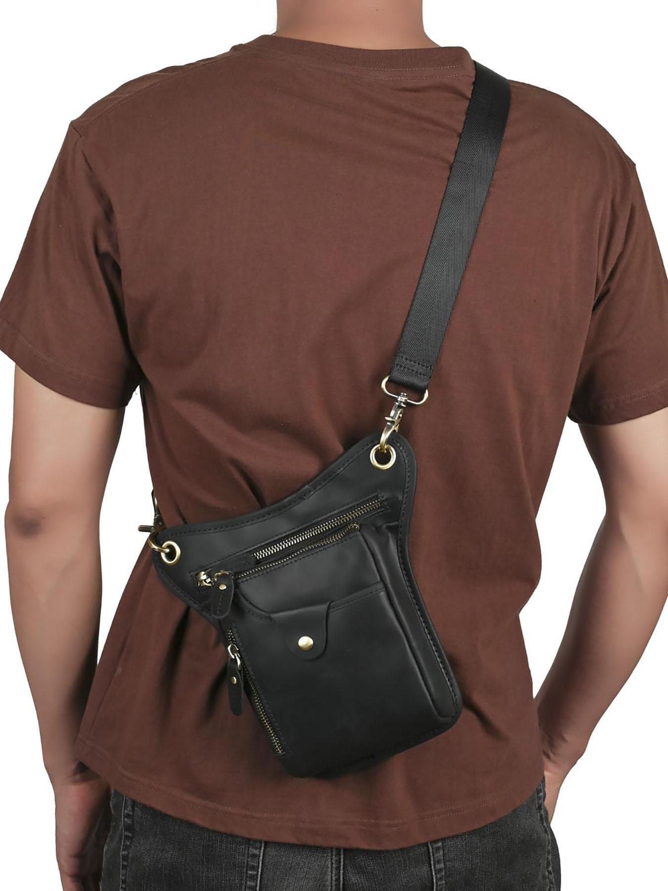 ravel Essential Multi-Functional Leather Bag, Large Capacity Crossbody/ Waist/Thigh/Hip Pouch with Multiple Pockets for International Trips & Weekend Getaways