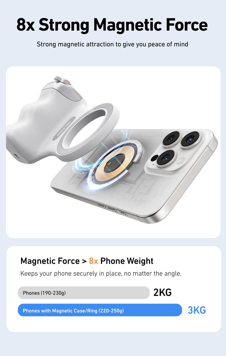 Magnetic Phone Camera Grip with Wireless Shutter – DSLR-Style Handle for iPhone & Android, 1/4" Screw, Ergonomic Design, Perfect for Vlogging, Selfies, and Steady Shots, Compatible with iPhone 17