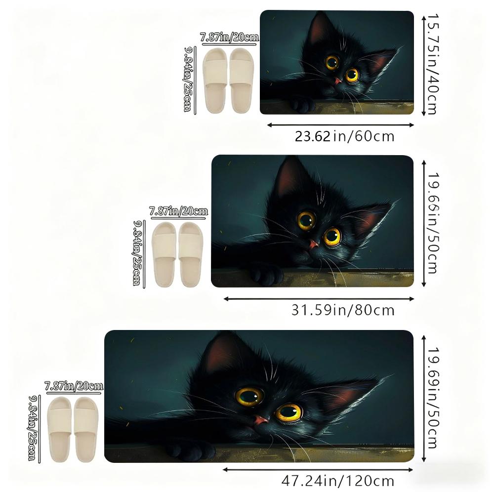 Cute Black Cat Kitchen Rug Set, Kitten Non-Slip Washable Floor Mats, Cute Animal Runner Rugs for Kitchen, Living Room & Cat Lover Home Decor