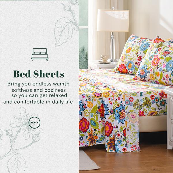 Bedlifes Bamboo Blend & Brushed Microfiber Cooling & Soft Floral Bed Sheet Set Soft 14-21"Extra Deep Pocket Bedlifes Bamboo Blend & Brushed Microfiber Cooling & Soft Floral Bed Sheet Set Soft 14-21"Extra Deep Pocket