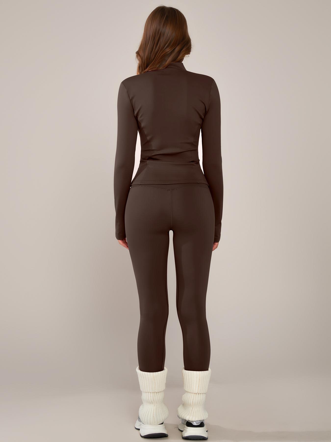 Women's Breathable Sporty Yoga Set, Tight-Fitting High Waist Pants & Long Sleeve Jacket for Fall & Winter, Clothes Set for Gym Outdoor Running