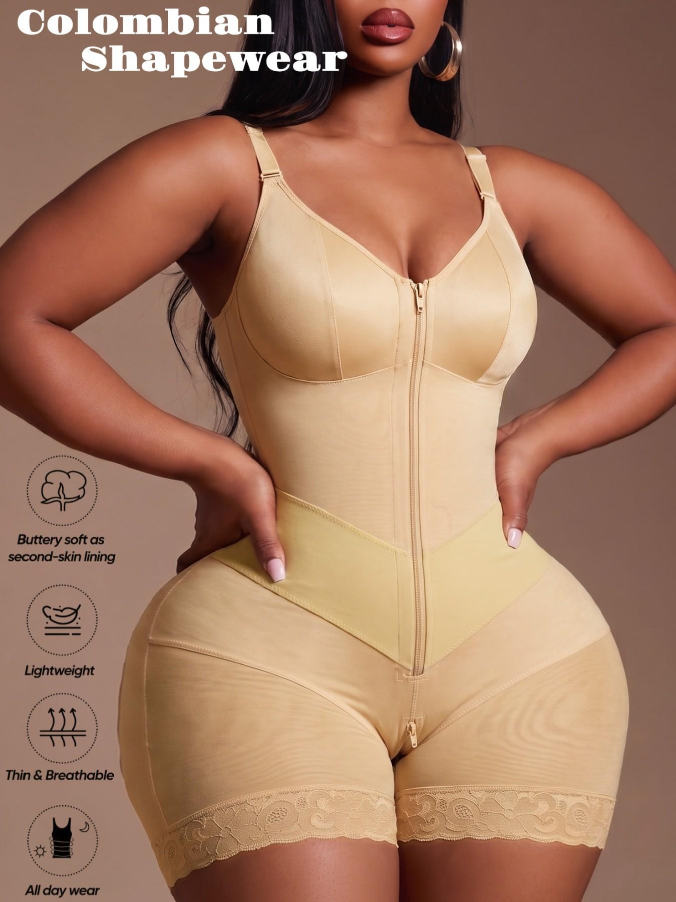 1 Count Women's Fajas Colombianas Moldeadora Full Body Shaper with Zipper Firm Control Tummy Waist Trainer Solid Color Bodysuit Essential Shapewear, Sculpting Faja Body Shaping, Butt Lifting And Tummy Control Shapewear, Suitable For Various Occasions