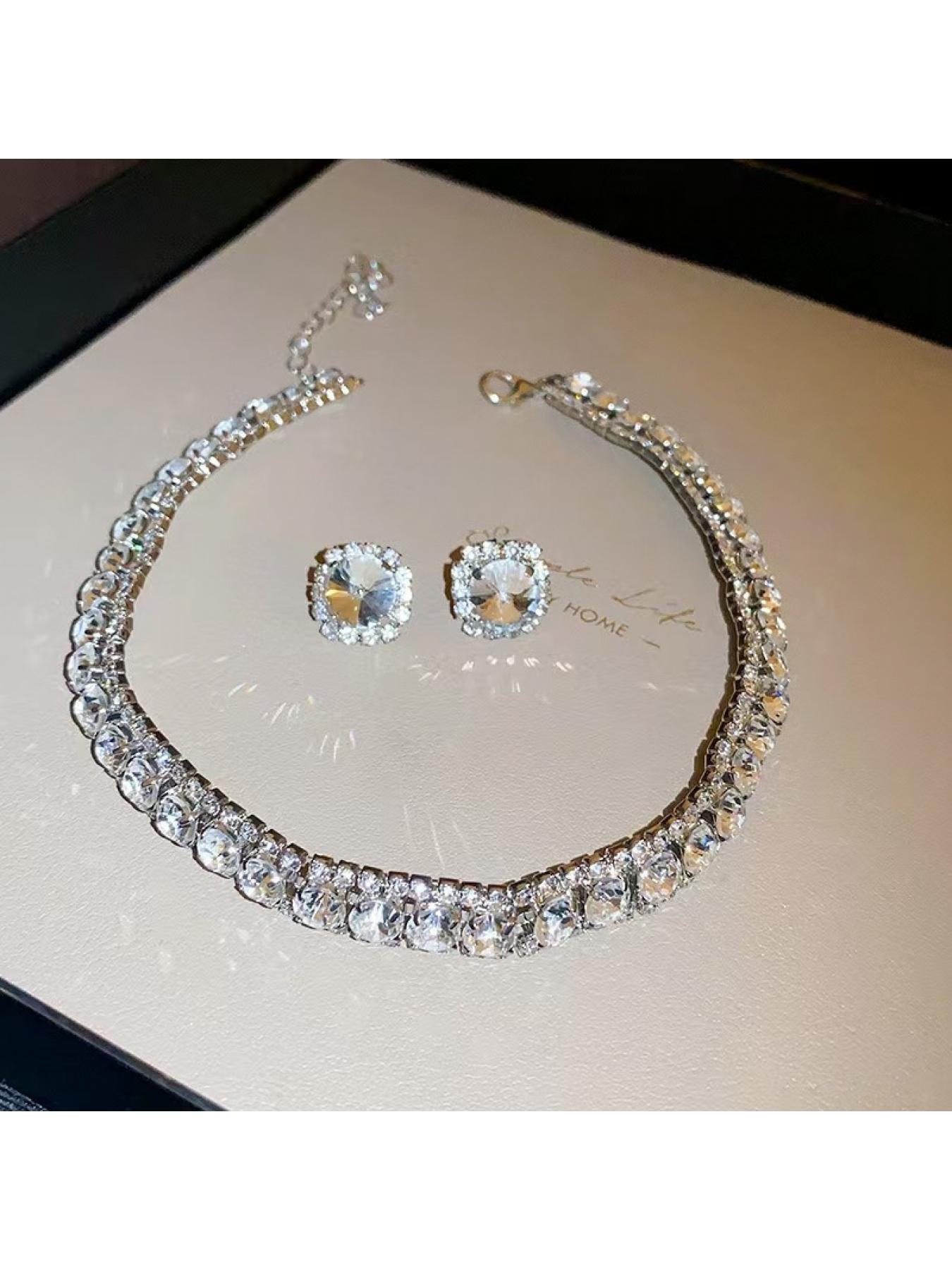 European and American Style Geometric Cubic Zircon Drop Necklace Women's Personalized Versatile Clavicle Chain Fashion Jewelry