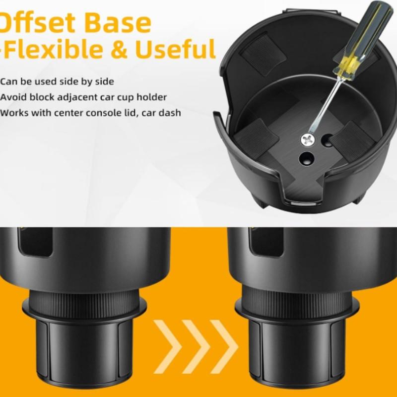 Car Cup Holder Expander Set, Adjustable Base, Fits Yeti 24/36/46oz, Hydroflask 32/40oz, 2.7"-4.2" Water Bottles, Phone & Cup Holder