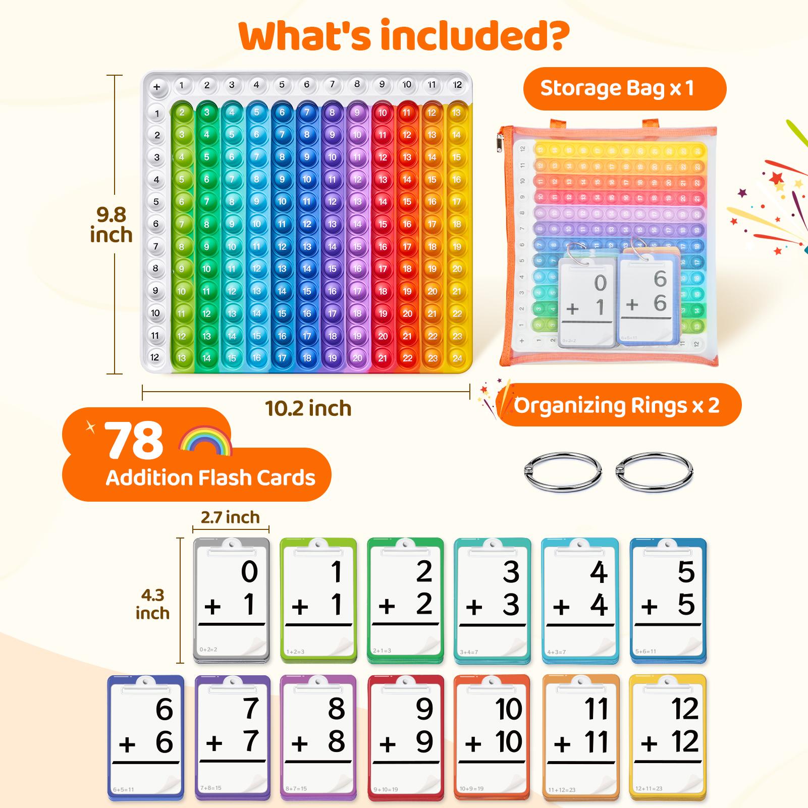 JoyCat Math Fidget Toys, Math Game with Addition, Subtraction, Multiplication, Division Flash Cards or Time Table, Math Flash Cards + Pop Fidget Chart