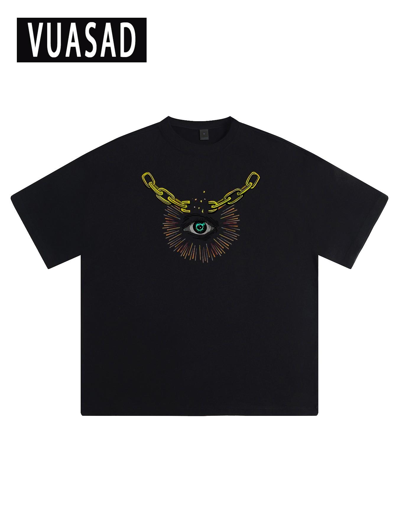 American Street Style Mystery Element Short Sleeve T-Shirt for Men, 100% Pure Cotton, Loose Fit, Casual Commuter Top, Long Length