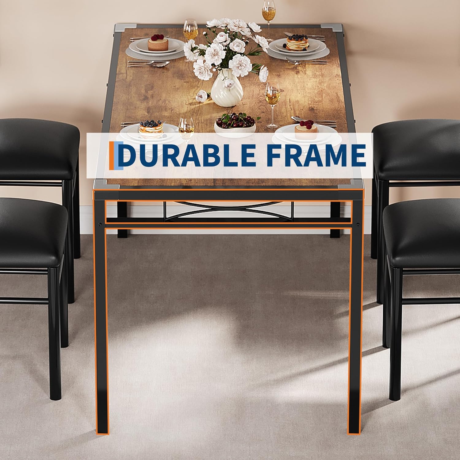 Dining Table Set for 4/2, Dining Room Table Set for 4/2 with Upholstered Chairs, Wood Kitchen Table Chairs Set of 4/2 with Corner Protector for Small Space, Kitchen, Apartment,