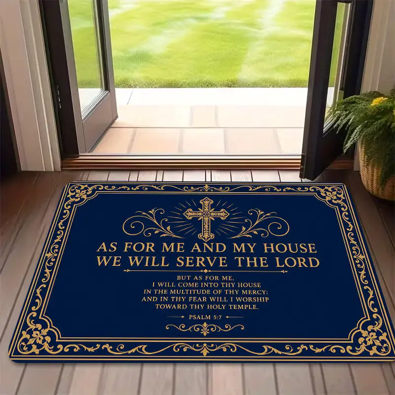 Flannel Floor Mat 1pc, 2D flat printing, Bible verse cross light luxury entryway mat, non-slip, machine washable, easy to clean polyester carpet, suitable for home and outdoor decoration, ideal for entryways, bedrooms, balconies, and as a gift home access