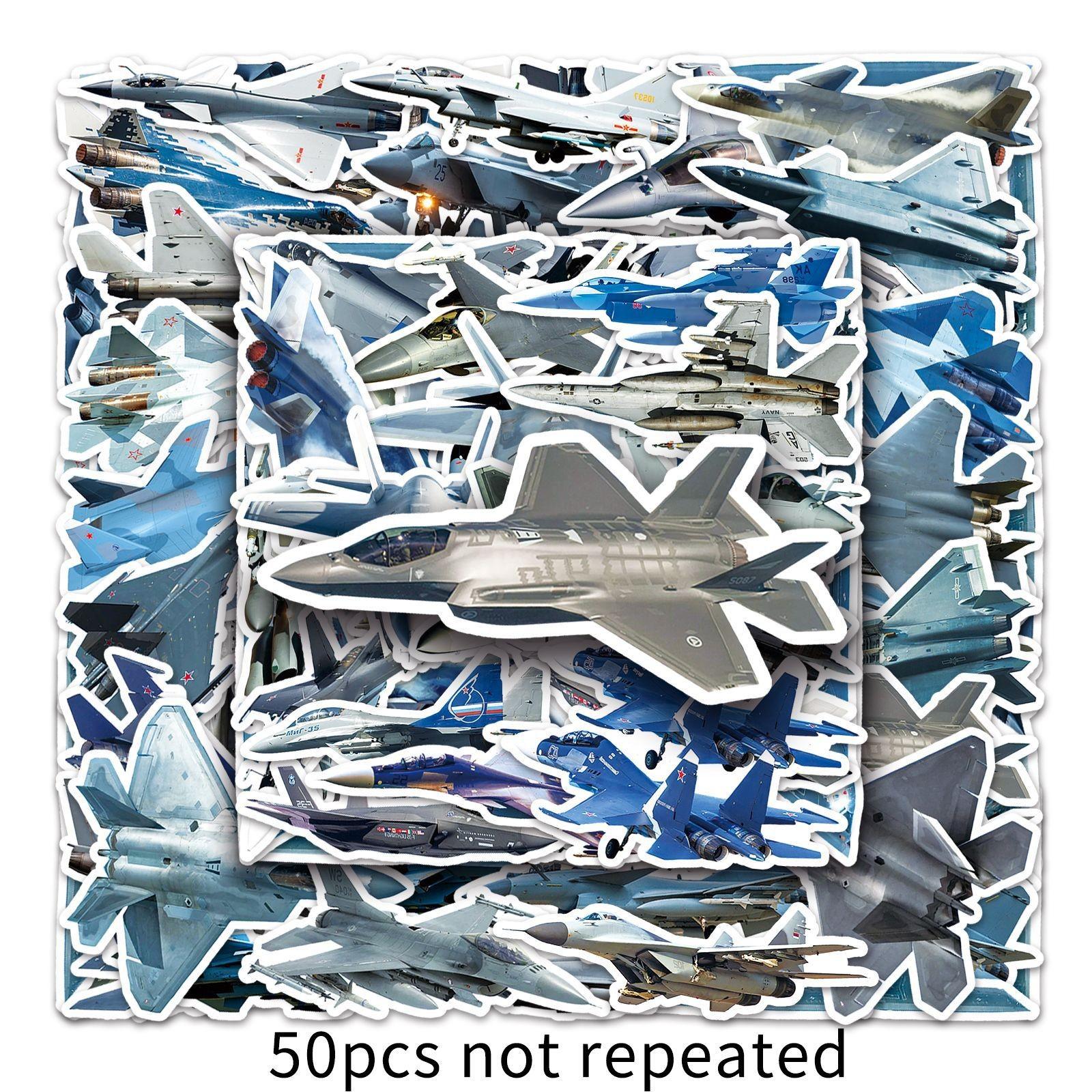 50pcs Military Fighter Jet Stickers, Waterproof Vinyl Decals, Army Plane Stickers for Laptop, Water Bottle, Luggage, Military Lover Gift Pack