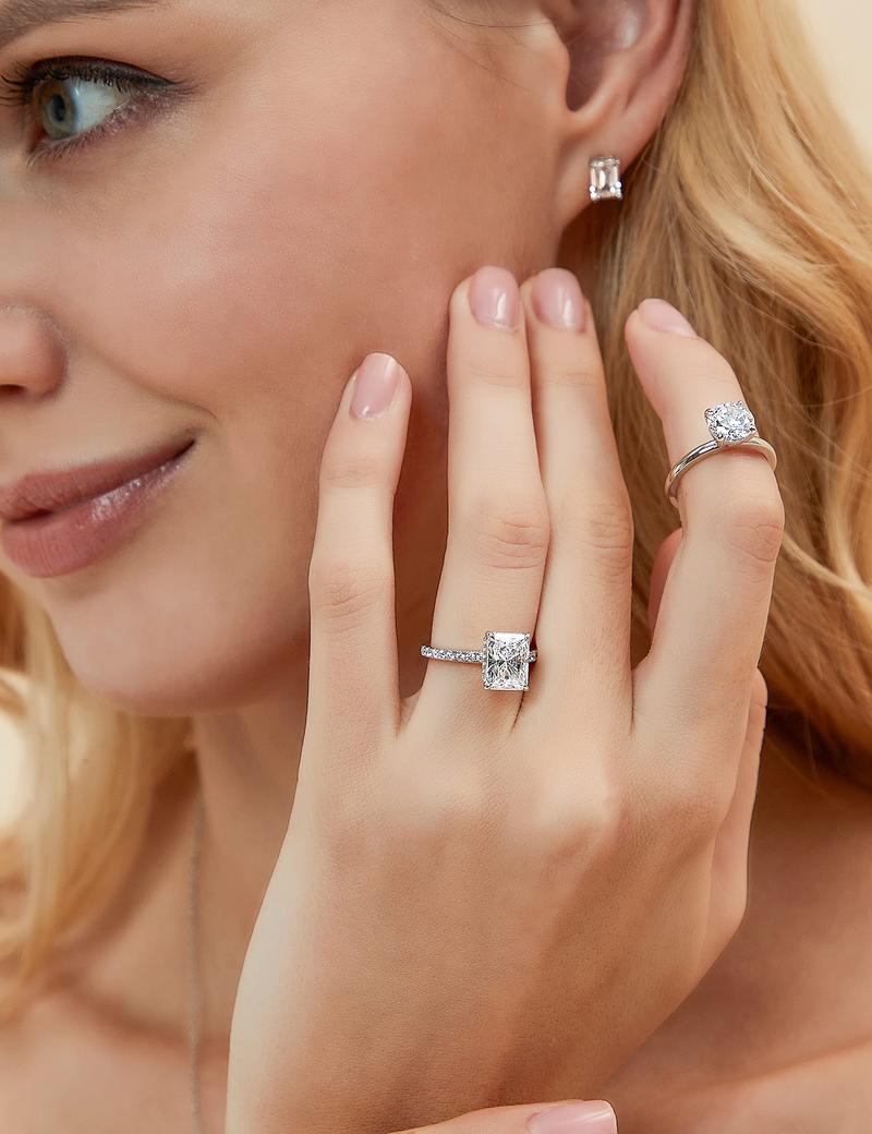 EAMTI 3CT 925 Sterling Silver Radiant Cut Wedding Promise Rings for Women