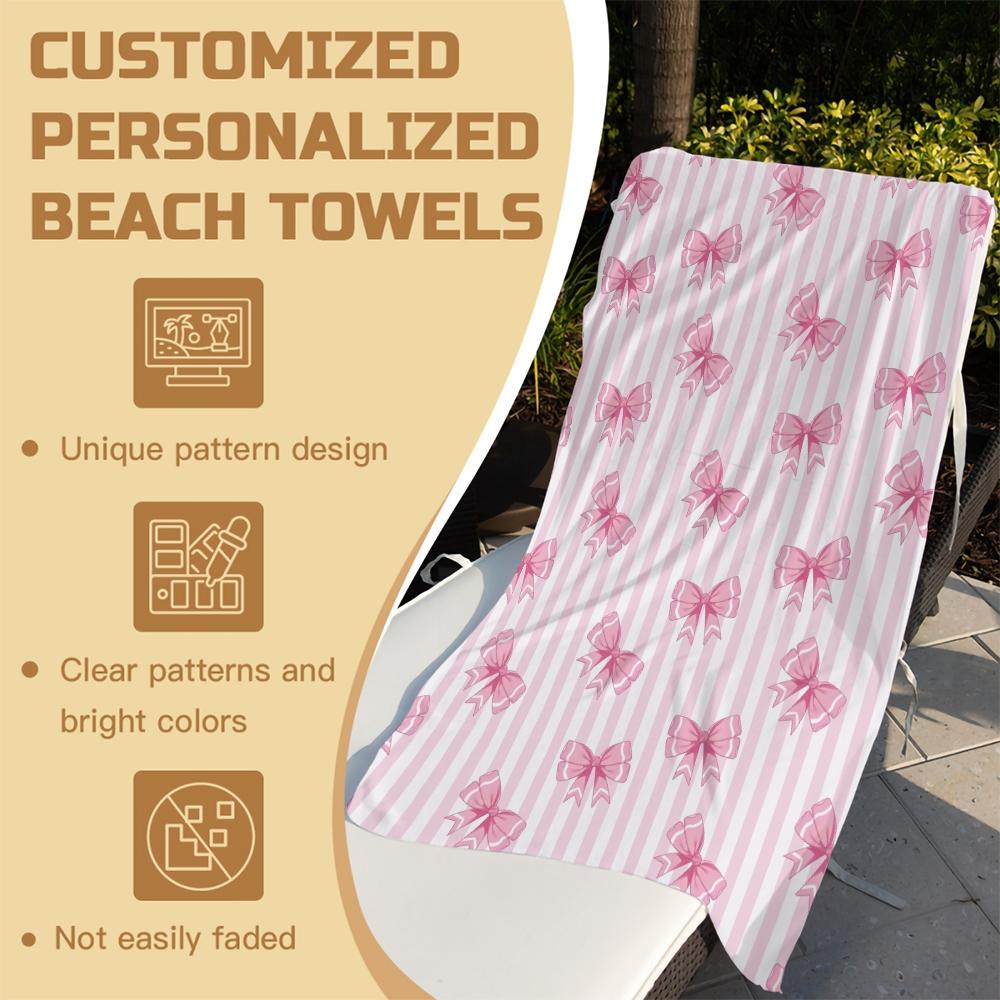 Cute Bow Knot Beach Towel, Fresh Pastel Ribbon Design Microfiber Quick Dry Towel, Exclusive Gift for Girls & Women