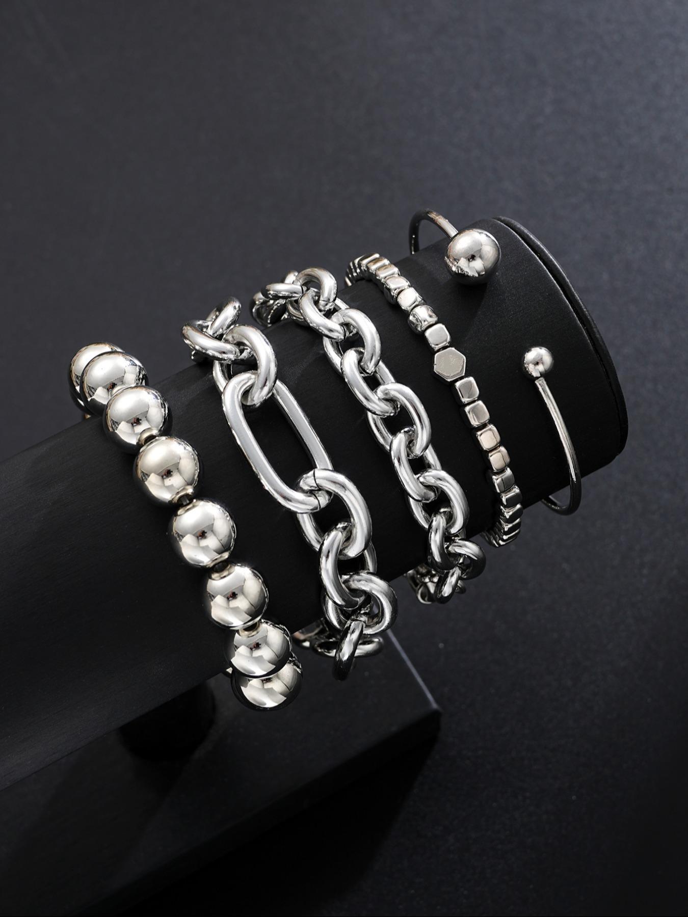 Set of 5 Casual Hand Chains for Women & Men, Zinc Alloy Open Ring Bracelets, Trendy Stackable Bangles, Perfect Daily Wear Accessories & Ideal Birthday Gifts