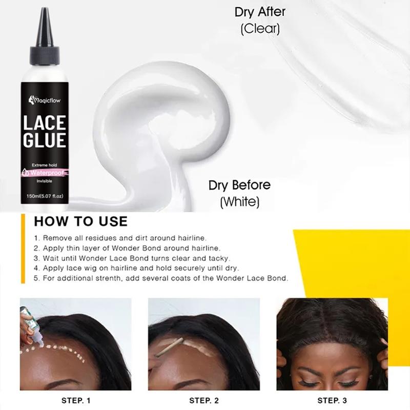 Waterproof Lace Wig Glue 150ML/5.07 Fl. Oz, Strong Hold Fast Dry Invisible, No Odor Easy Removal, Hair Adhesive for Wigs