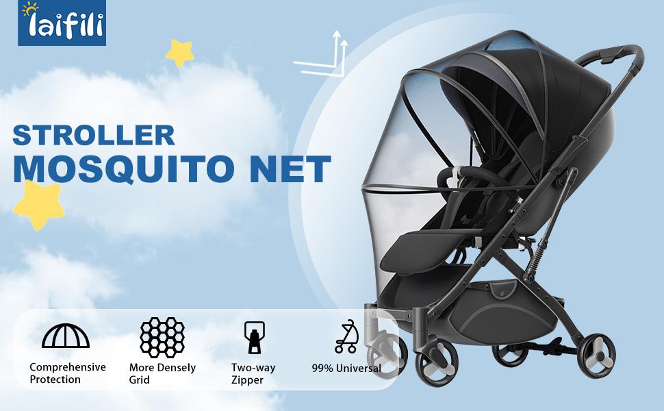 Mosquito Net for Stroller, Universal Bug Net for Stroller, Car Seats, Bassinets, Cradles, Mini Cribs, Quick-Release Double Zipper, Breathable & Foldable Netting Cover for