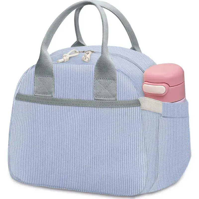 Insulated Corduroy Lunch Tote for Women, Thermal Lunch Bag, Reusable Waterproof Oil-Resistant Food Bag, Spacious Lunch Tote for Work Office, Travel, School & Picnic