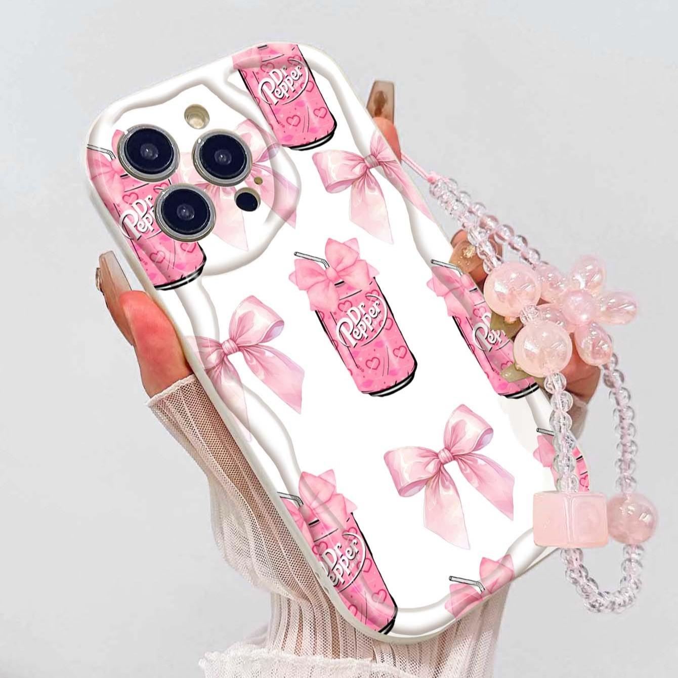 Drink Bow Strap Pattern Tpu Wave Edge Anti-Drop Phone Case for Apple iPhone 17 Pro Max/16/16 Pro Max/11/13/14/15, Girl's Gift