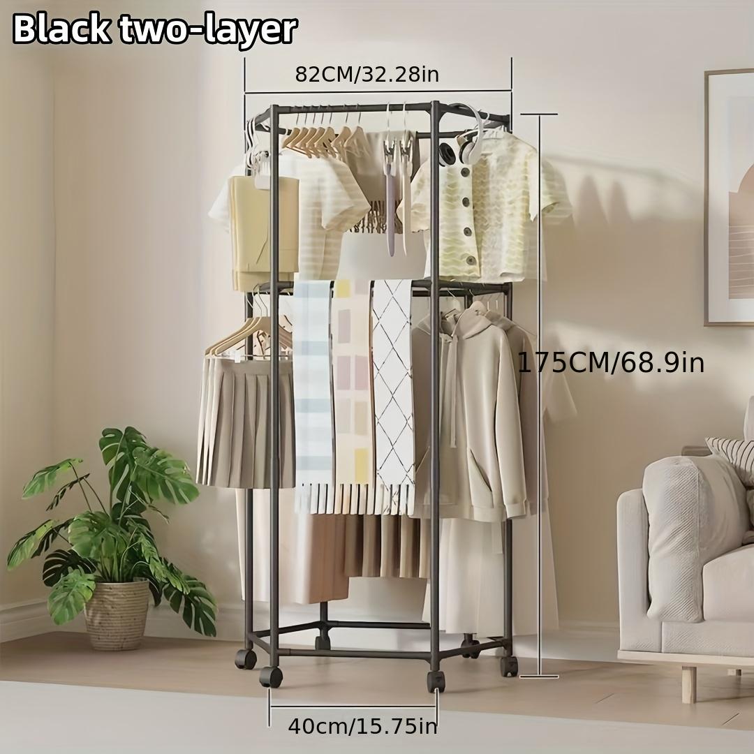 New hexagonal drying rack | Floor-to-ceiling double-layer roller design for laundry, bedrooms, dormitories and balconies | Elegant metal frame, freestanding, plastic