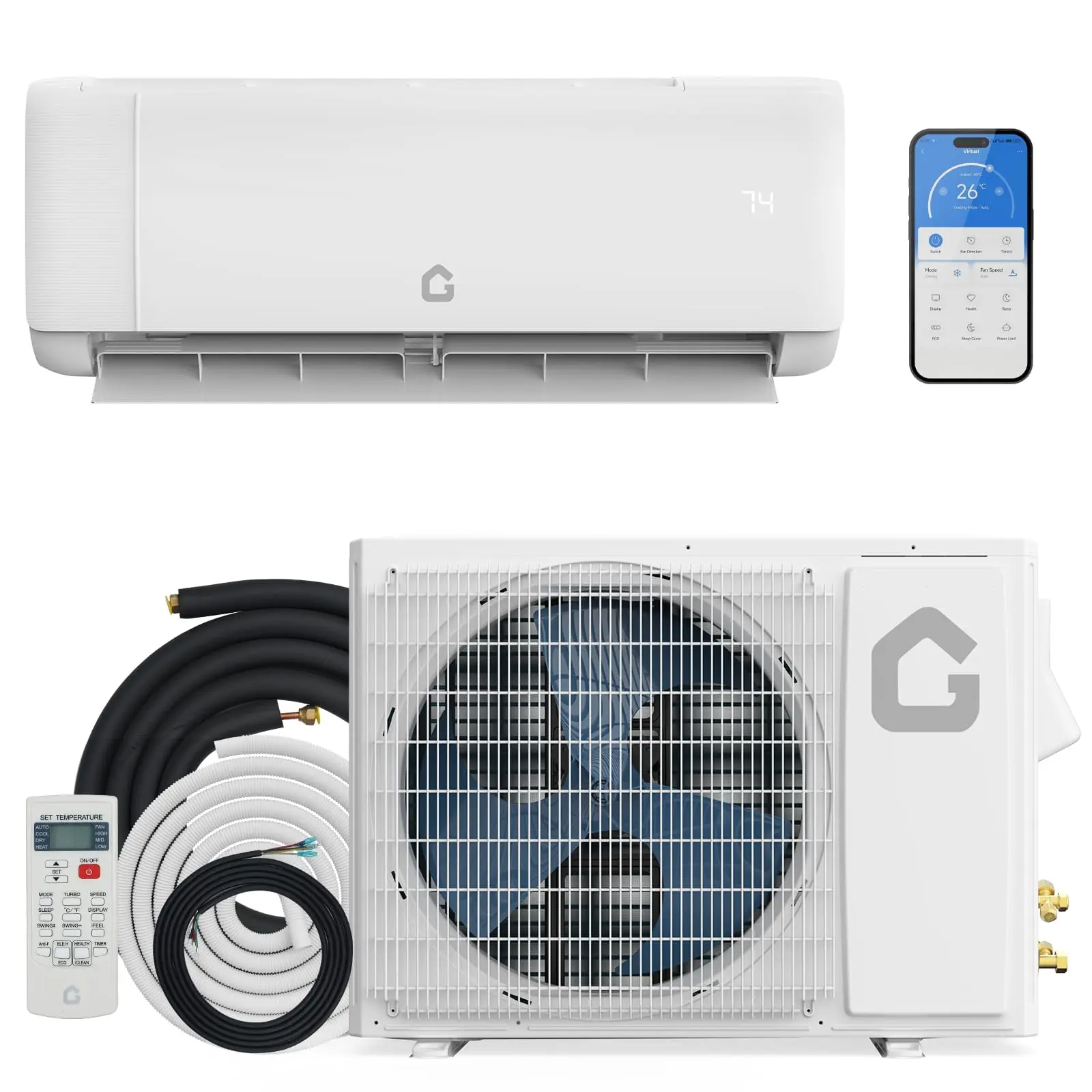 GARVEE ABS AUX QE Split Air Conditioner 24000BTU WiFi Smart Control SEER 21 High Efficiency 230V Ductless Mini Split