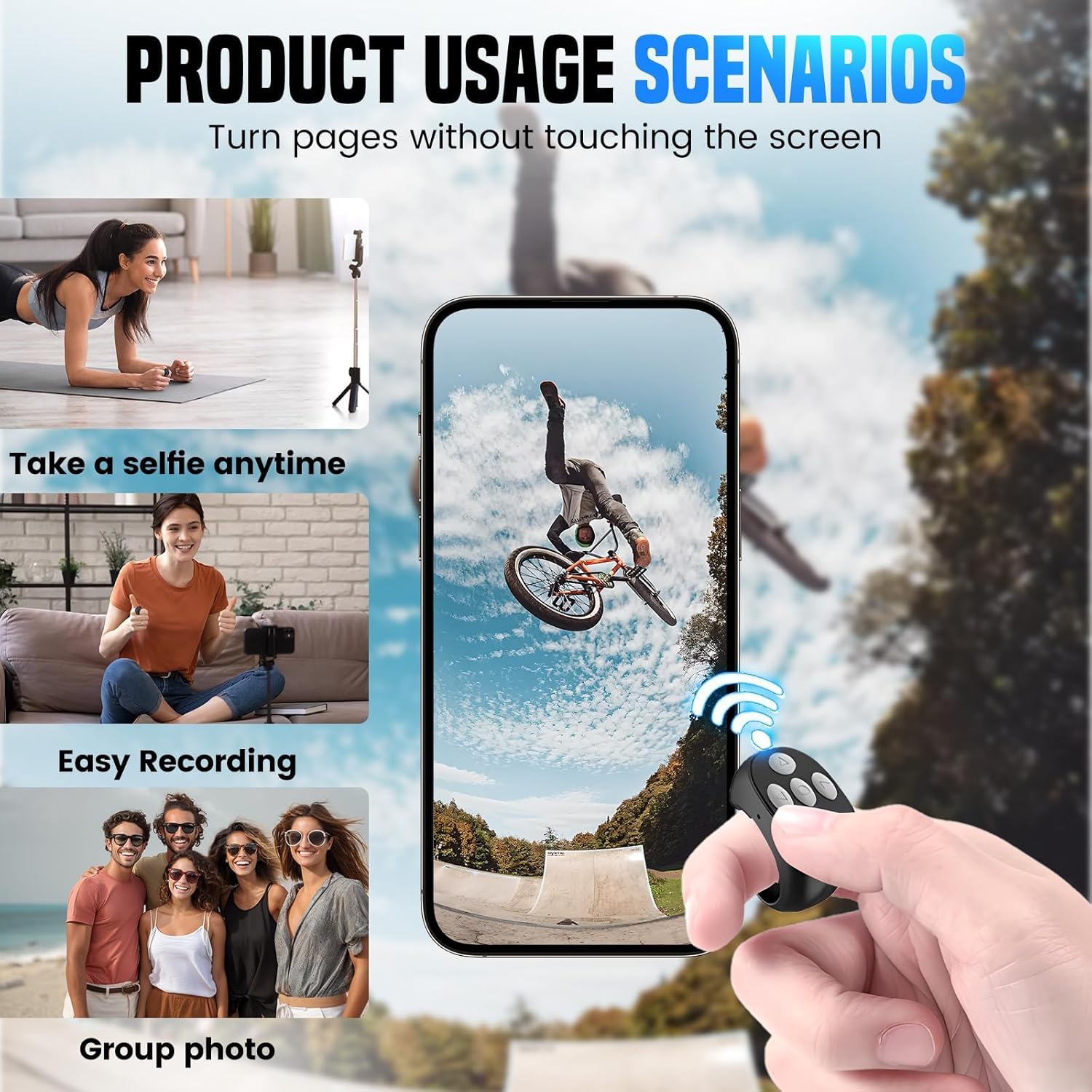 Bluetooth-compatible Remote Control for Phone with Charging Case, Selfie Ring Controller, Photo Capture, Page Turn Function, Mobile Accessories