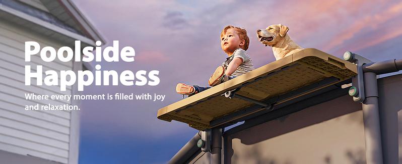 Poolside Bar, Swim Up Bar Exclusively for Above-Ground【Round & Oval 】 Pools. Patio Poolside Table Smart Fold Easy Maintenance, Weather Resistant Stable Tabletop